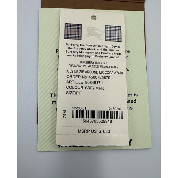 Burberry Large Check Zip Around Leather Canvas Wallet Grey Mink 8084517 - Picture 7 of 8